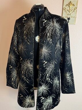 Vintage Dramatic Statement Glam Mandarin Collar Jacket Silk Blend